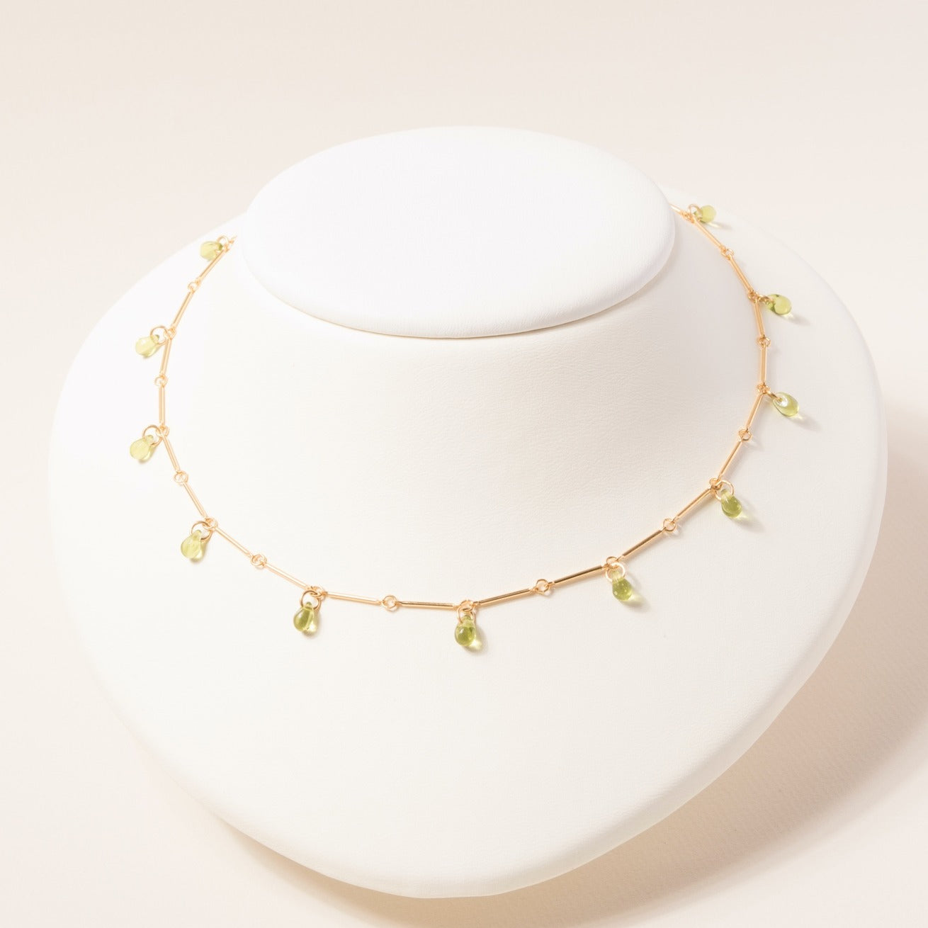 Teardrop Fringe Necklace in Olive Glass