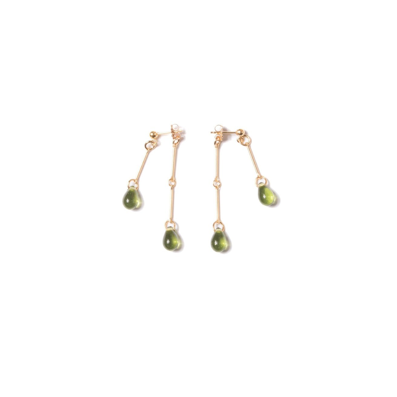 Olive Glass Double Drop Earrings