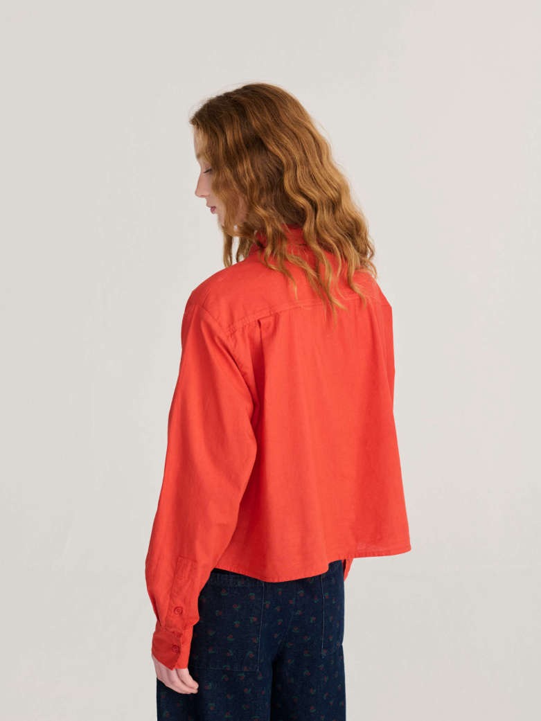 Red Flower Embroidery Poplin Shirt