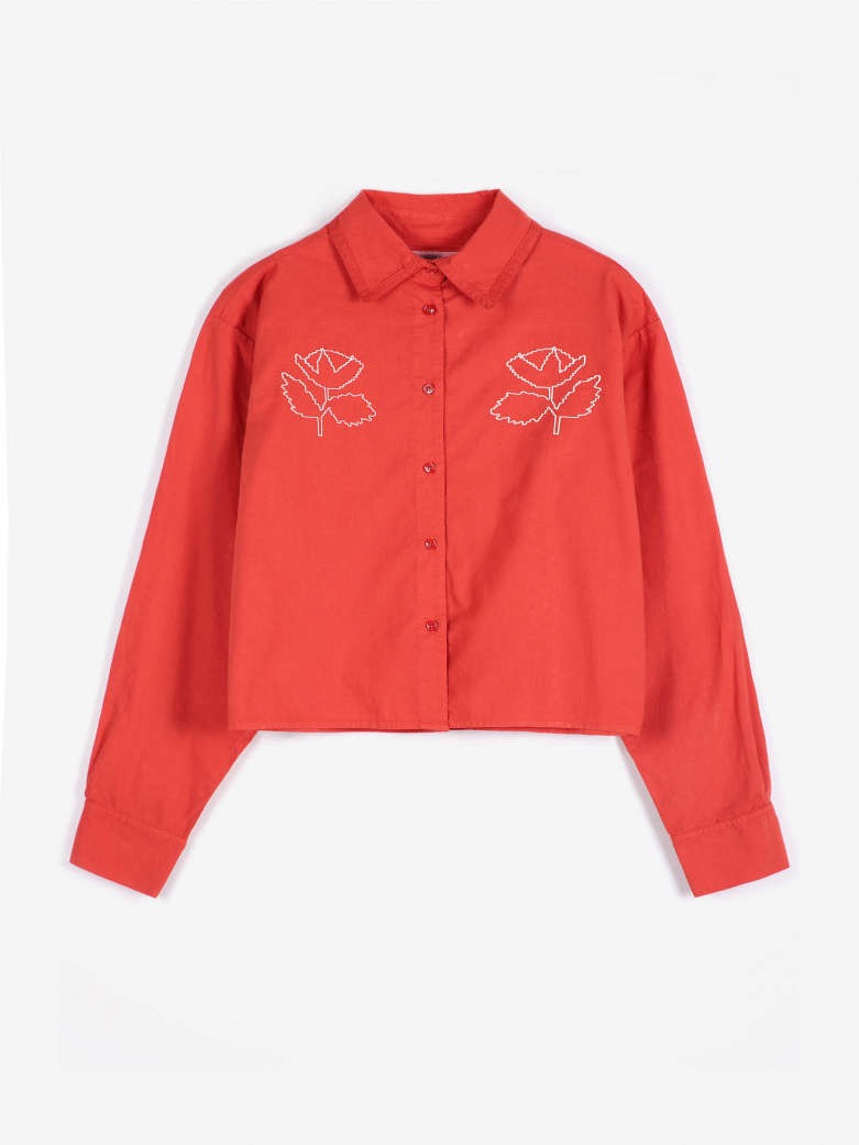 Red Flower Embroidery Poplin Shirt
