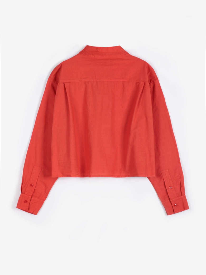 Red Flower Embroidery Poplin Shirt