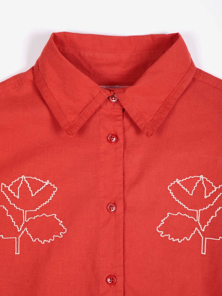 Red Flower Embroidery Poplin Shirt