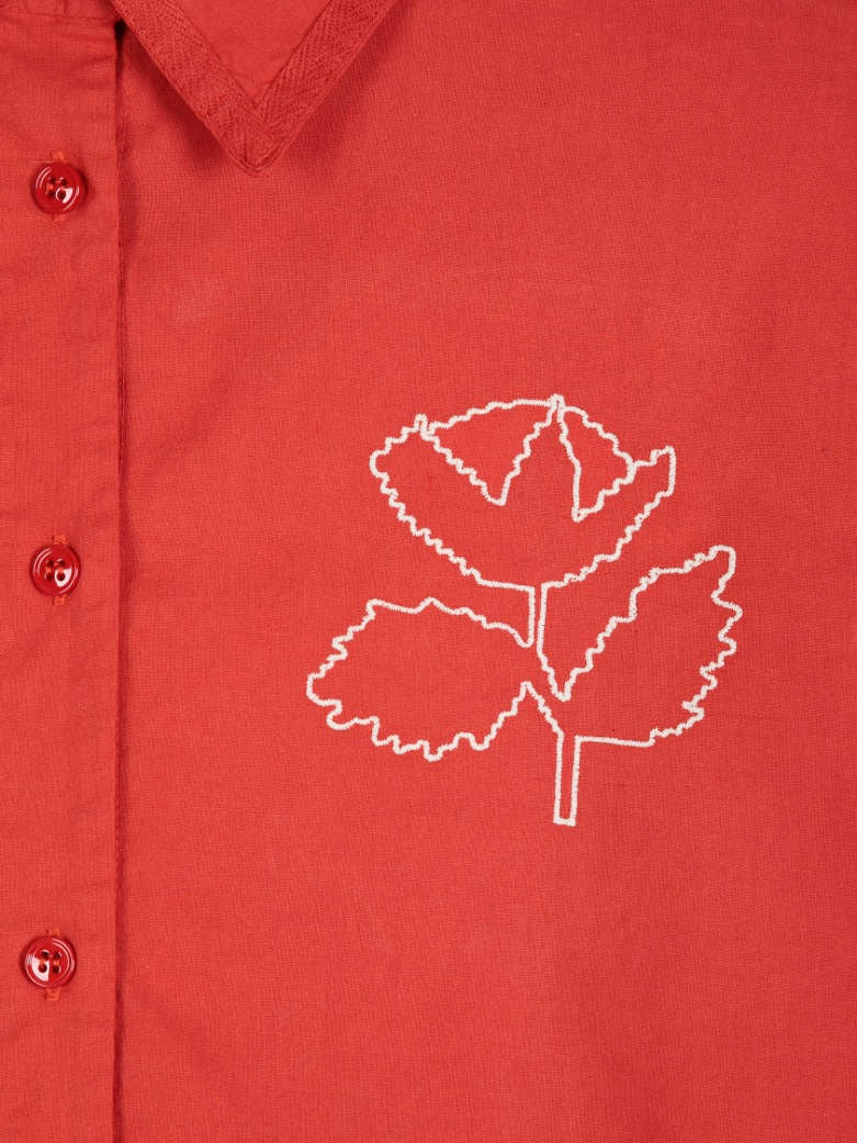 Red Flower Embroidery Poplin Shirt