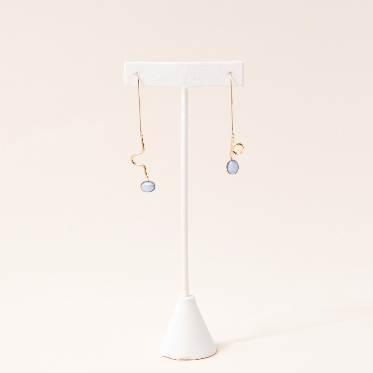 Blue Moonstone Contour Drop Earrings