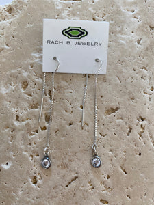 Cubic Zirconia Bezel Set Chain Threader Earrings