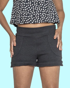 Short Shorts in Black Waffle Knit