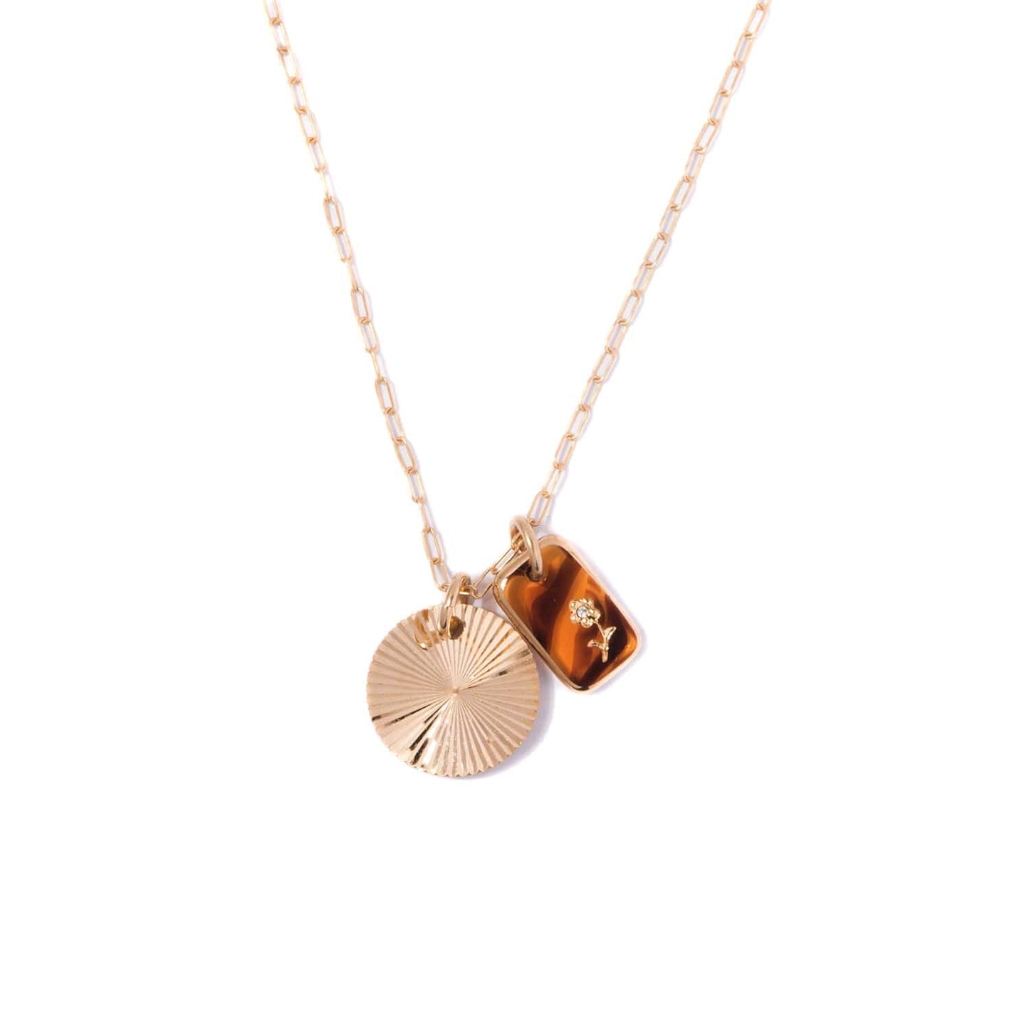 Tortoise Glass & Sunburst Charm Necklace