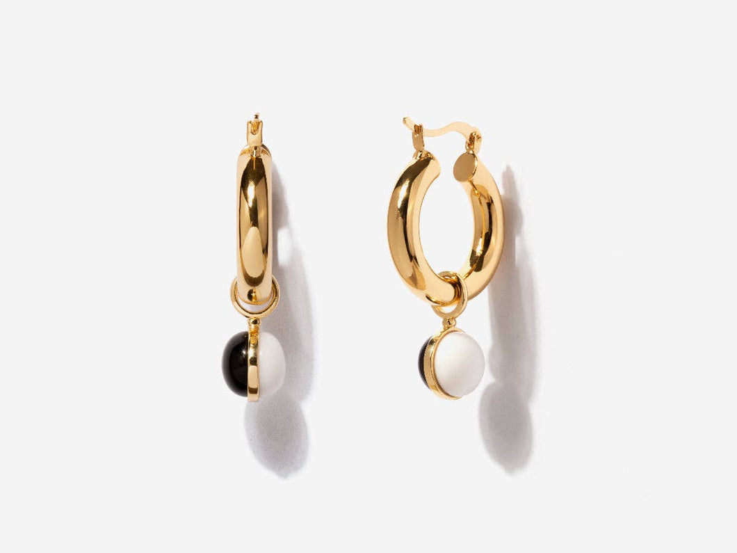 Yin Yang Charm Chunky Hoop Earrings in 14K Gold Over Brass