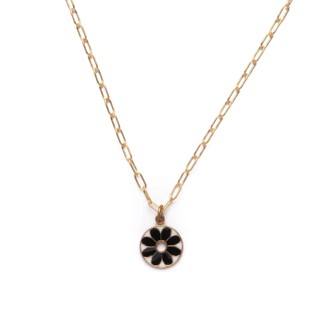 Flower Power Charm Necklace Black Flower