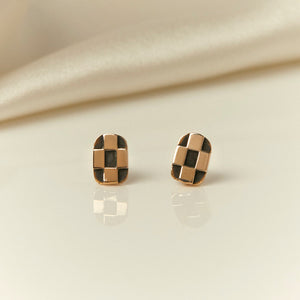 Checkerboard Mini Post Bronze Earrings